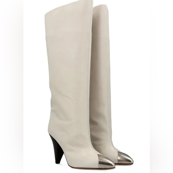 NWT NWB Isabel Marant Lilezio Knee High leather Ivory heeled Boot Size 35 - Picture 1 of 6